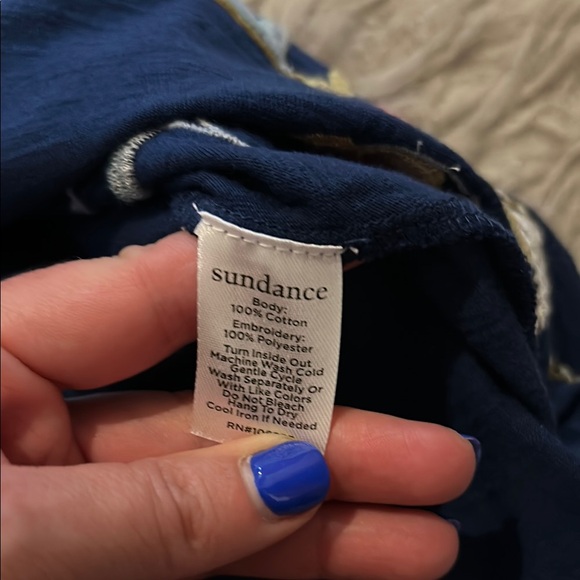 Sundance Navy Blue Quarter Sleeve Short with Floral Embroidery‎ - Picture 5 of 6